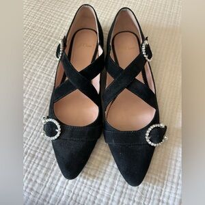 J.Crew strapped suede flat with pearl rhinestone buckles size 9